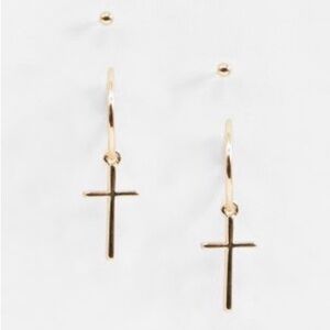 ASOS DESIGN HOOP AND STUD EARRING PACK WITH CROSS CHARMS IN GOLD TONE NEW